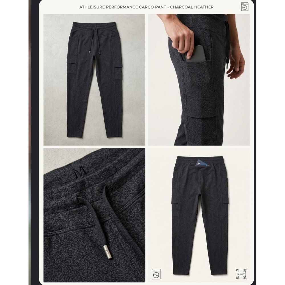 Mondetta Performance Luxury Cargo Pants Charcoal Heather XL Athleisure Joggers